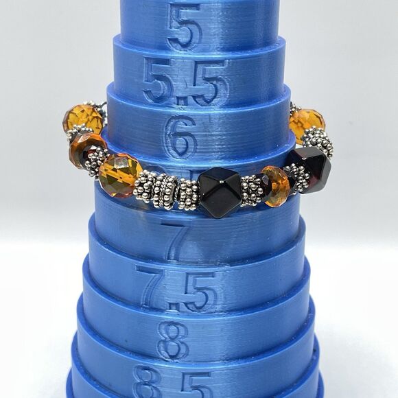 Elyie 925 Sterling Silver Signed Artisan Amber Color Glass Beaded Bracelet - Picture 8 of 8